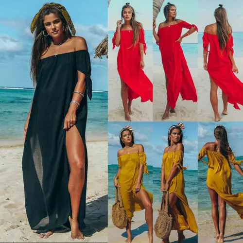 Womens Holiday Cover Up Swimwear Summer Beach Maxi Split Long Sun Dress