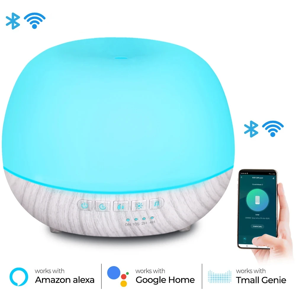 

WiFi 500ml Aromatherapy Essential Oil Diffuser Humidifier, Connect with, Alexa and Google Home with LED Colors