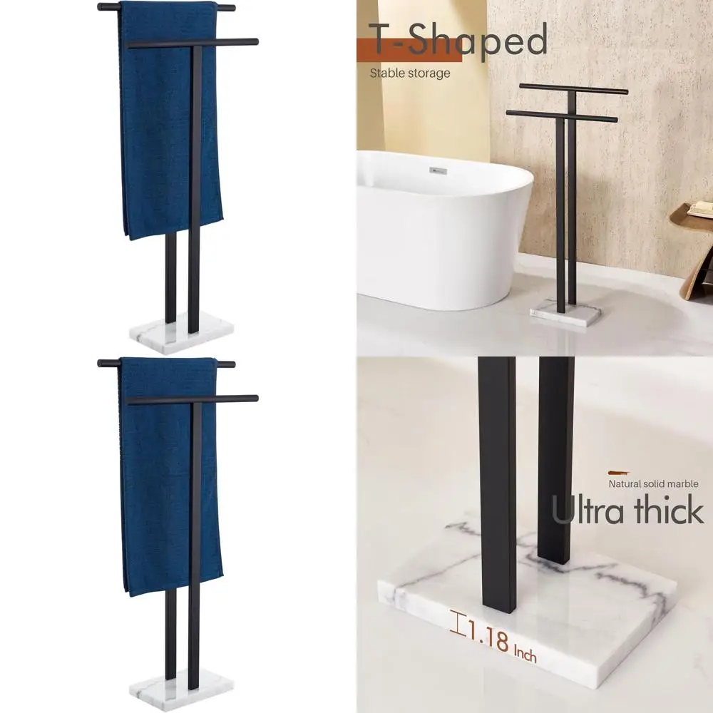 

Black 2-Tier Heavy Marble Base Towel Rack, Thickened Stable Design Stainless Steel Bathroom Floor Stand