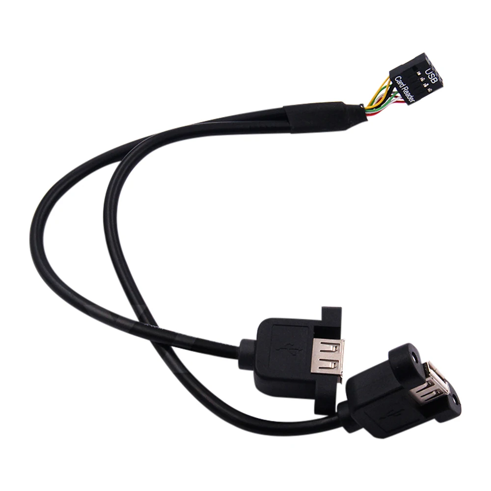 1 Uds. Placa base de 30CM, paso interno de 9 pines, 2,54mm a puerto Dual USB 2,0 A hembra, Cable de montaje en Panel de bloqueo de tornillo