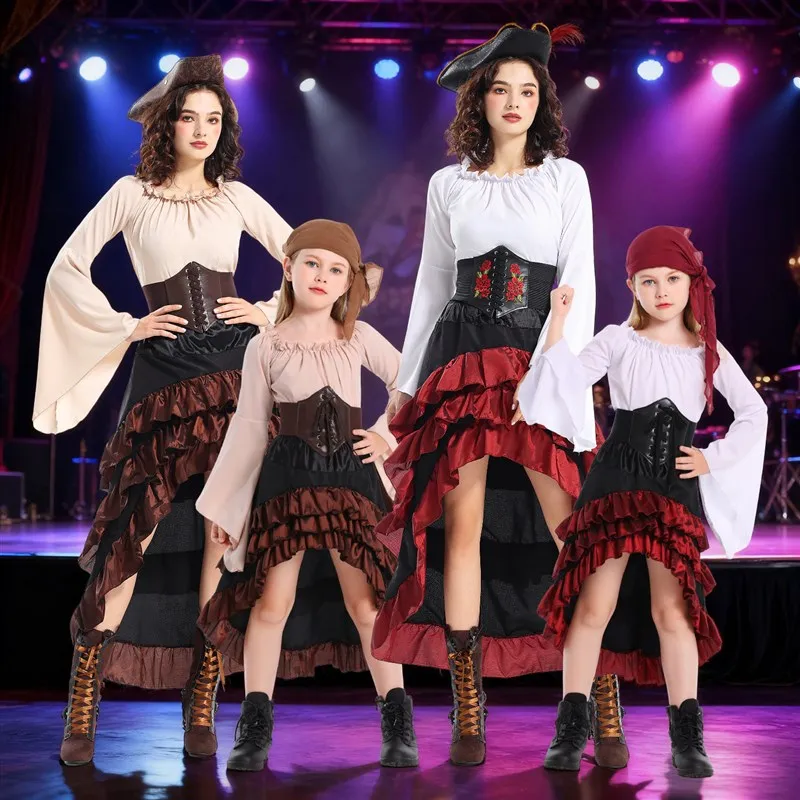 

Parent-Child Pirate Theme Halloween Cosplay Costume Women's Adult Children's Retro Party Role-playing Fashionable Polyester