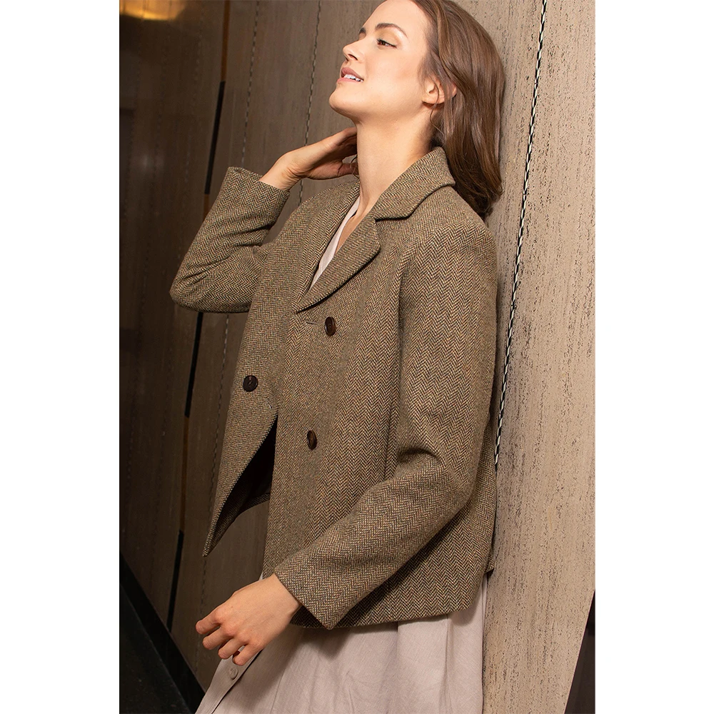 Cappotto da donna in Tweed a spina di pesce autunno inverno giacca da abito di lusso con colletto su misura donna inverno 2023 capispalla stile retrò