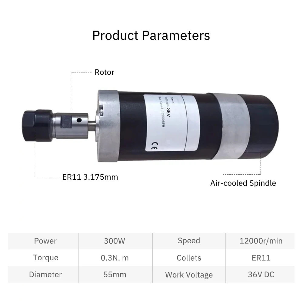 BLDC Brushless Spindle Drive Power Kit 48V 36VDC Motor with Hall Sensor ER16 ER11 6000rpm CNC Router Machine Wood Plastic PVC