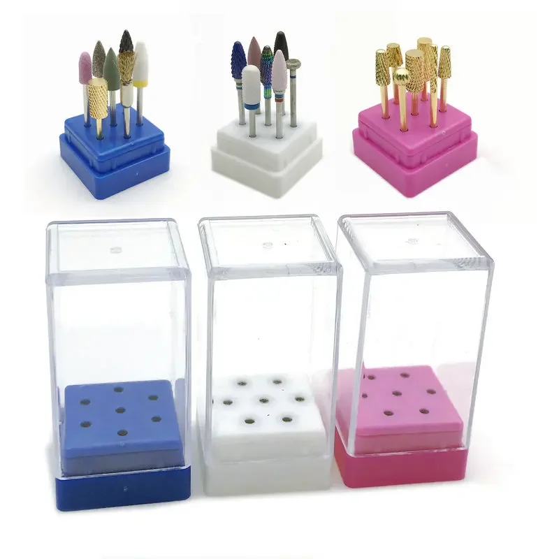 1pcs Dental Laboratory  Storage Box 7 Holes Nail Drill Bit Holder Display Standing with Covet for  Dentistry ClinicsTools