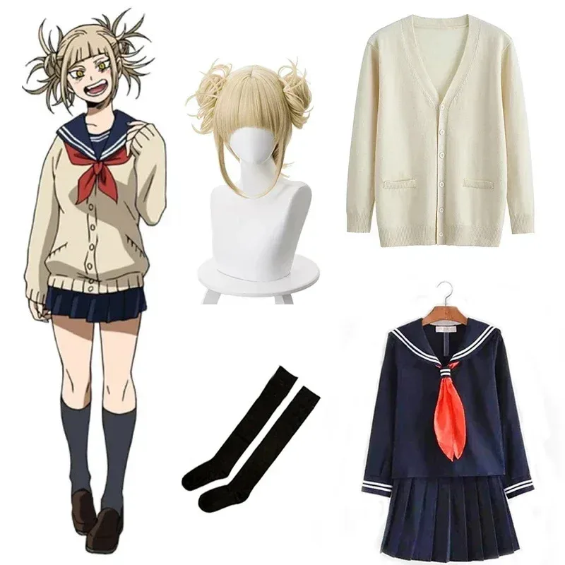 Disfraz de Anime My Hero Academia Himiko Toga, uniforme JK, trajes de marinero, suéter, abrigo, Boku No Hero Academia, Cosplay de Halloween