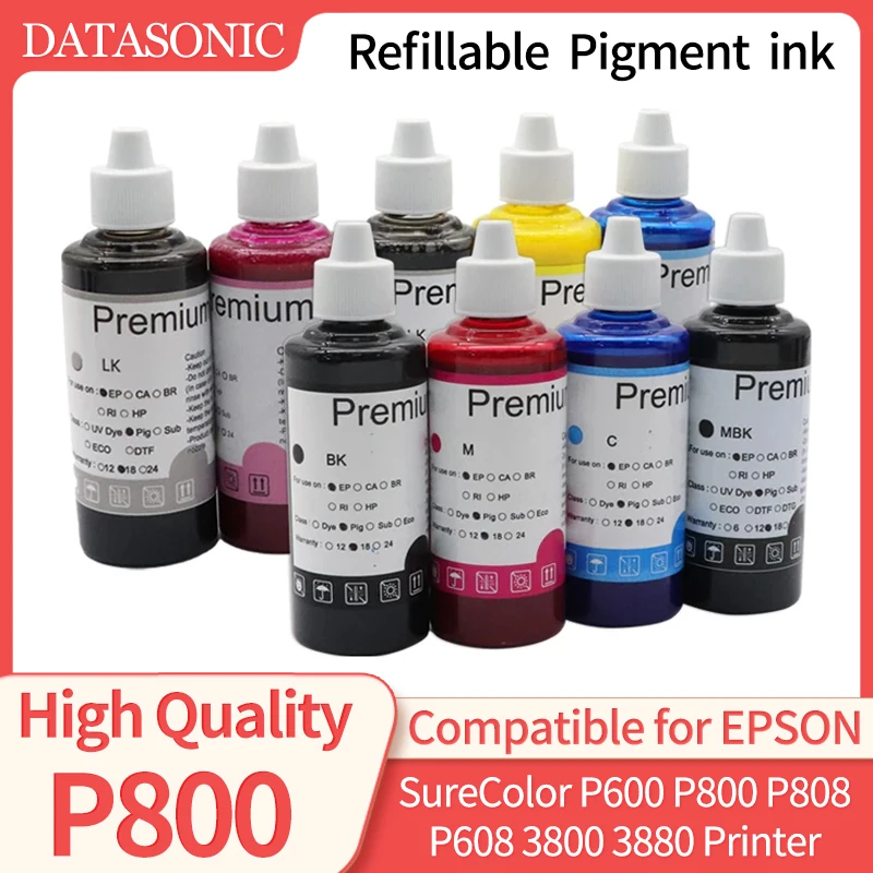 9pcs Universal Pigment Ink For Epson SureColor P600 P800 P808 P608 P808 Stylus Pro 3800 3880 Printer 9 Colors Refill Pigment Ink