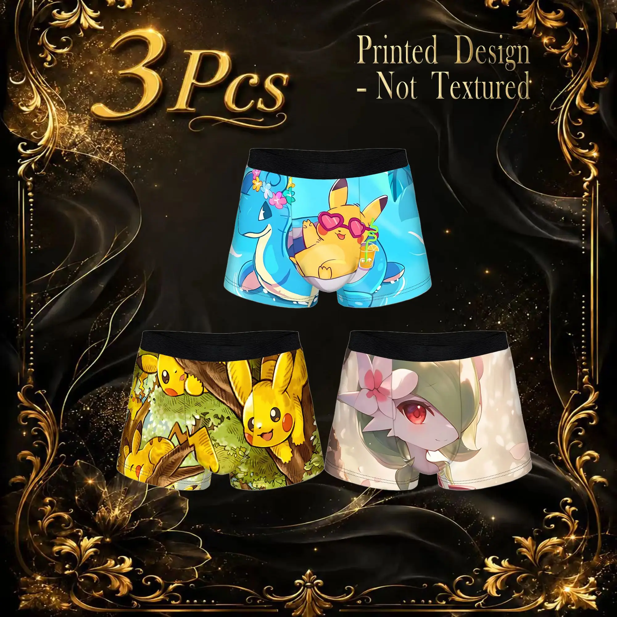 3Pcs funko boxers Pokemon characters Underpants Homme Panties Men's Underwear Sexy Shorts Boxer Briefs