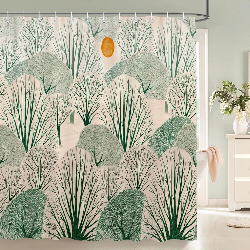 

Nordic Forest Tree printing Shower Curtain, Plant leaves pattern Waterproof Fabric Machine Washable for Bathroom Bathtub Decor