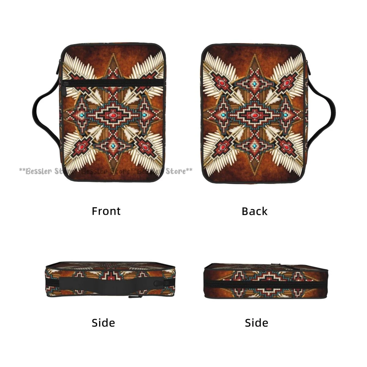 Native American Print Bible Bag Zipper Handle Handbag Bible Cover Case Carrying Bible Storage Bag