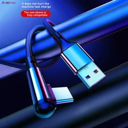 1.2M 3A 90 Degree Fast Charging USB Cable Micro C Type C For iPhone 13 12 11 Pro Huawei L-shape Nylon USB Wire Cord Phone Cable