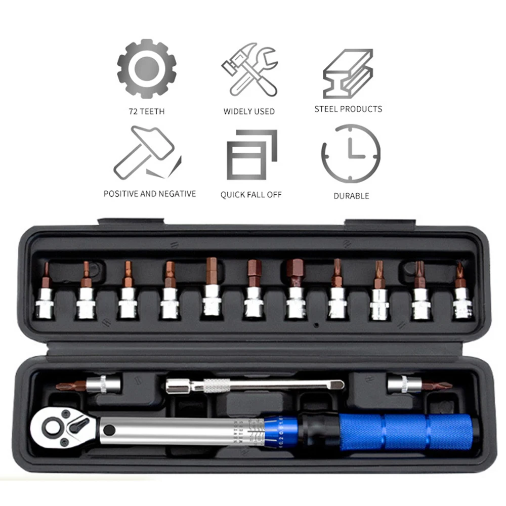 15PCS Quick-release Torque Wrench Set Torque Preset Wrenches 2-24N.m Torque Adjustable 1/4inch Ratchet Wrench Repairing Tool