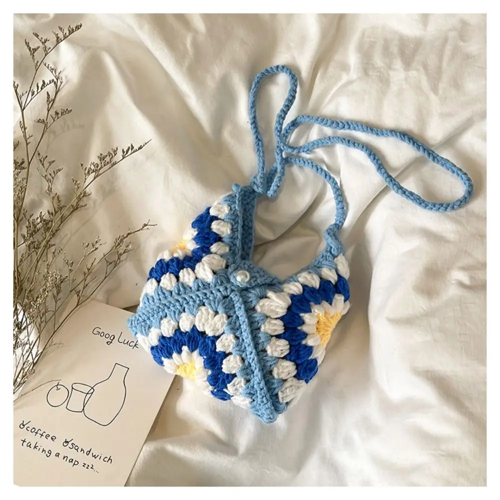 

Vintage Shoulder Bag Crochet Flower Knitted Bag Sunflower Bohemian Weave Bag Hollowed Out Storage Bag Beach Bag Shopping