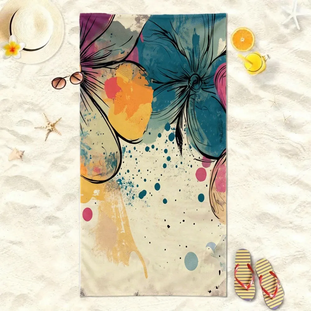 Vintage Art Floral Oversized Beach Towel Patterned Sunscreen And Windproof Suitable For Swimming Pool Camping Travel Blanket