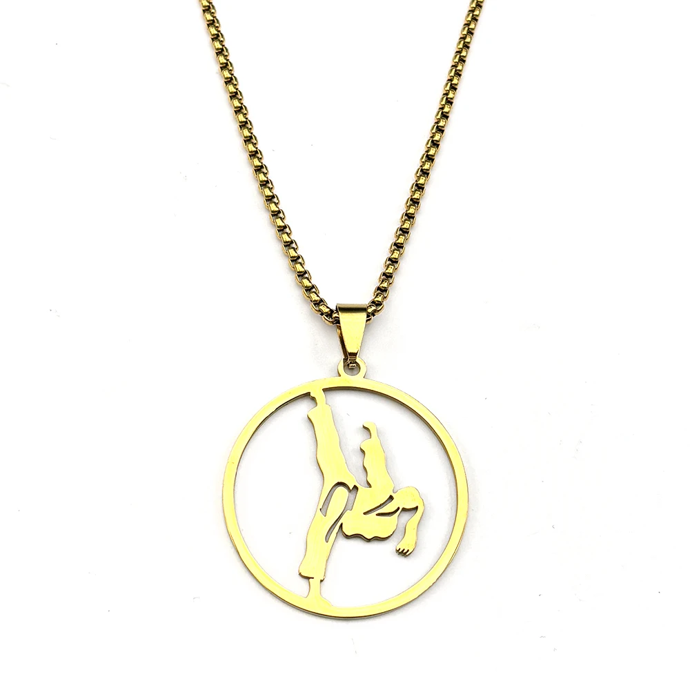 Karate Taekwondo Mädchen Anhänger Halskette für Damen Herren Edelstahl Silberfarben Sport Hip-Hop Mode Kette Schmuck Geschenke – Detail 7