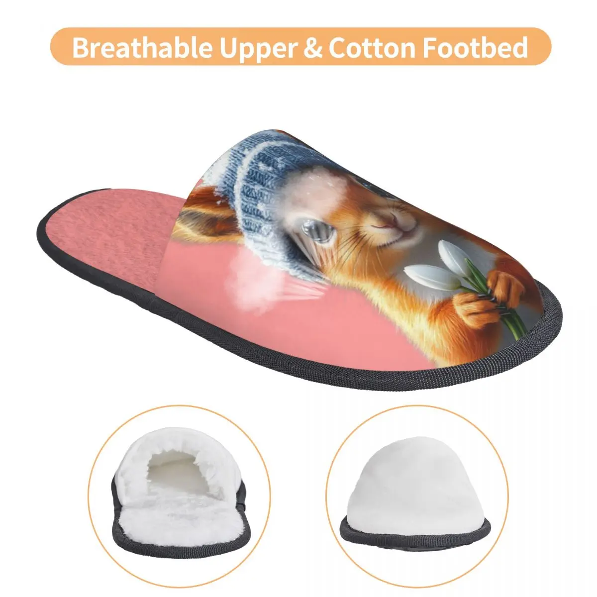Custom Cute Squirrel House Slippers Women Soft Memory Foam Slip On Bedroom Slipper Shoes