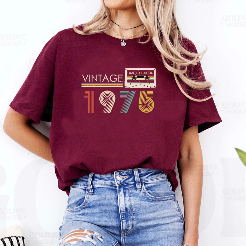 Vintage 1975 Limited Edition Women T Shirt 50th 50 Years Old Birthday Mother Mom Wife Gift Cotton Black T-shirt Ladies Clothes