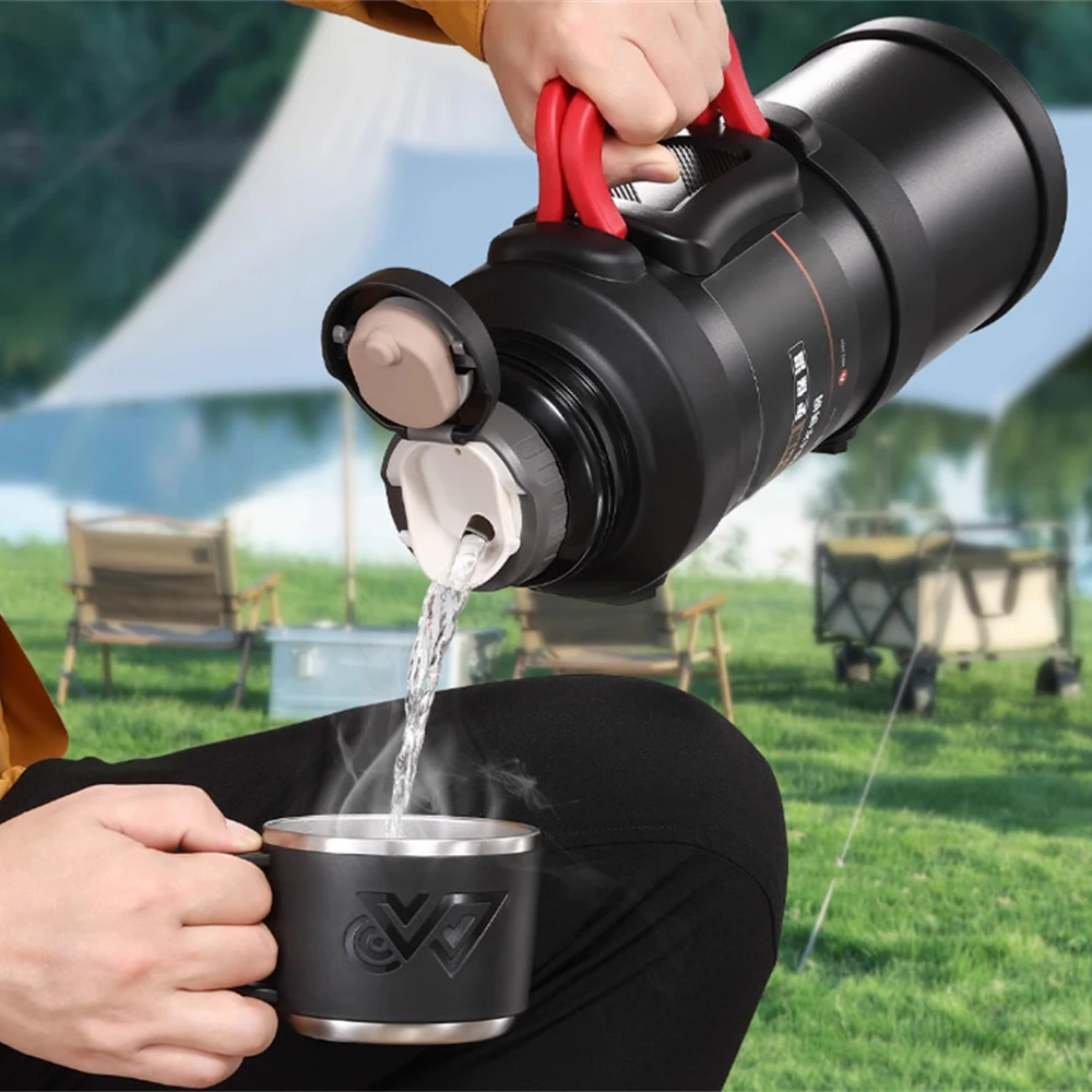 1,7L Großvolumige Thermoskanne mit Griff aus Edelstahl, Tragbare Outdoor-Thermoflasche, Hält Heiß und Kalt