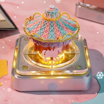 Karussell-Tischkalender mit LED-Leuchten, Kalender 2025, Notizblock, kreativer Tischkalender, DIY-Notizen, Notizblock, 3D-Kunstkalender, Papier