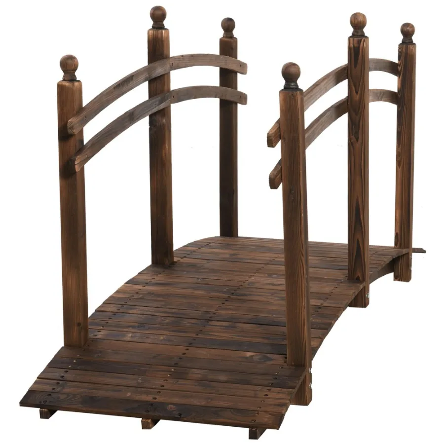 

Fir Wood Walkway: 7.5ft Arched Garden Bridge with Side Railings for Streams