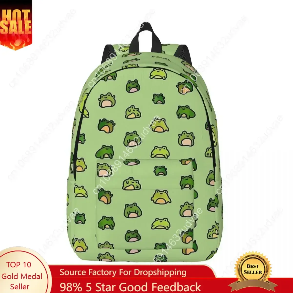 Frogs Doodle Backpack Backpack Middle High College School Student Cute Drawing Bookbag Teens Canvas Daypack Hiking