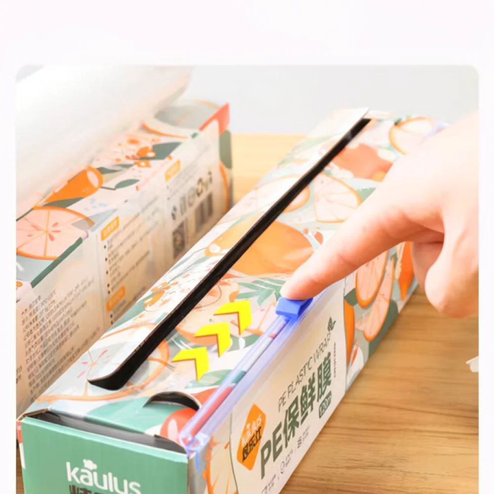 Kitchen Plastic Wrap Storage Box Dispenser With Sliding Blade Food Grade Cling Film Organizer For Home Preservation Tool