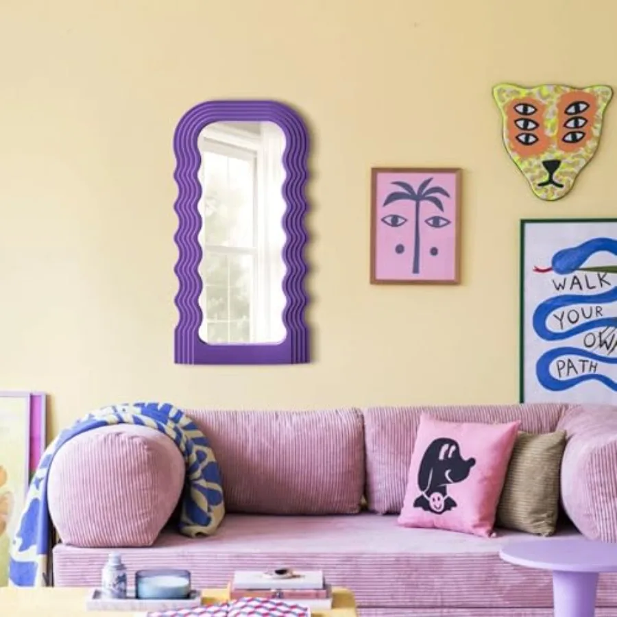 Wavy Wall Mirror for Girly Nursery Bedroom Decoration, 14x28 Noble Decorative Funky Mirrors for Modern Classical Home Office Li