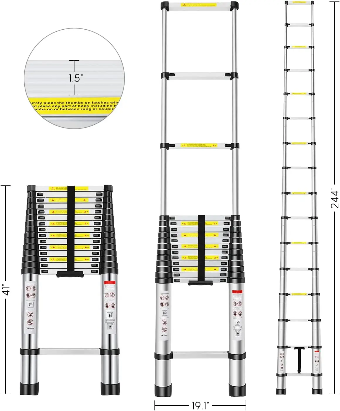 Telescoping Ladder, 20.3FT Aluminum Extension Ladder with 2 Replacement of Non-Slip Rubber Cover, Telescopic Ladder Portable