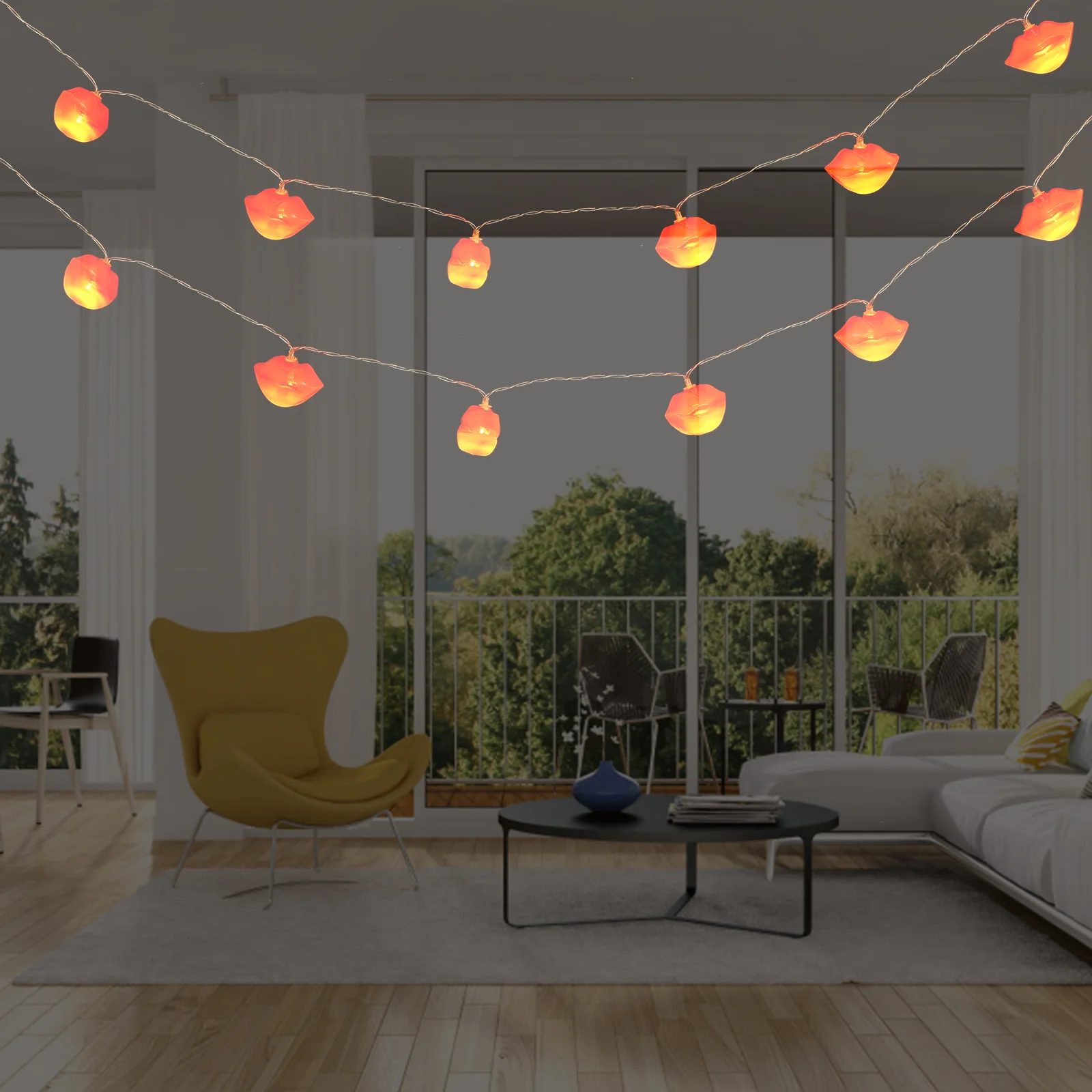 

1Set Red Lip Shape String Lights Plastic String Lamps Twinkle Light Good Decoration Effect for Party and Home Xmas Light