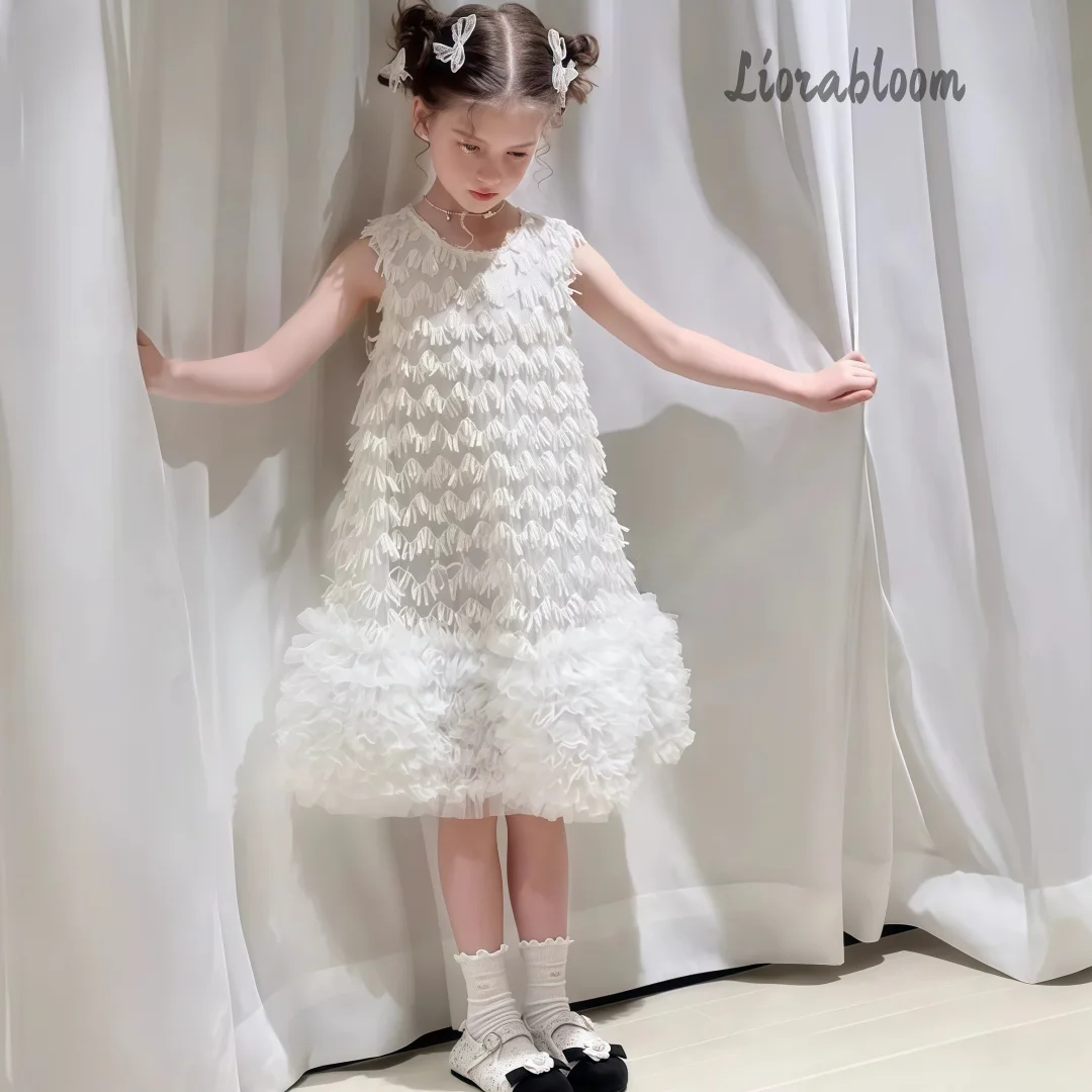 Abiti Bianchi Quotidiani per Ragazze, Eleganti Vestiti da Sera, Abiti da Damigella con Fiori, Nuovi Vestiti da Principessa per Feste
