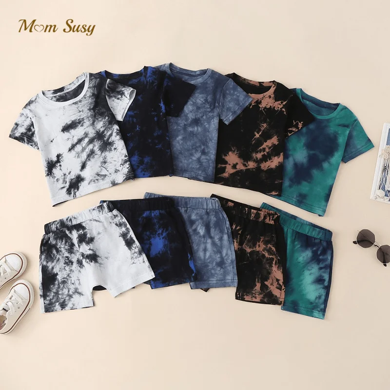 

Baby Girl Boy Cotton Clothes Set Tie Dye Tshirt+Shorts 2PCS Infant Toddler Child Summer Tracksuit Outfit Baby Clothes Suit 1-5Y