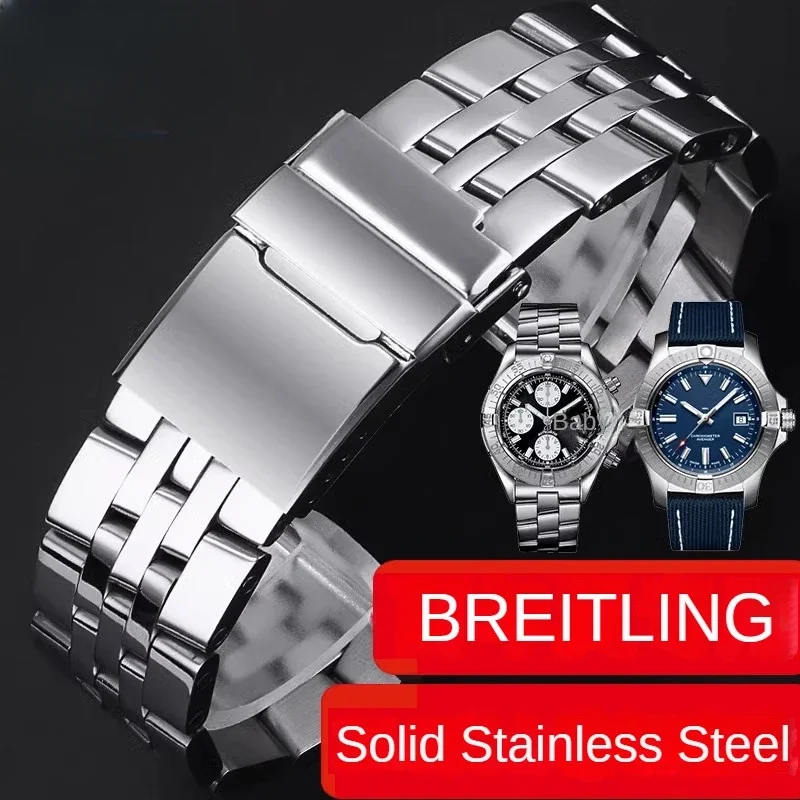 For Breitling Watch Strap Solid Stainless Steel Gentleman Business Avengers Super Marine Aviation Timing 20 22 24MM Accessories