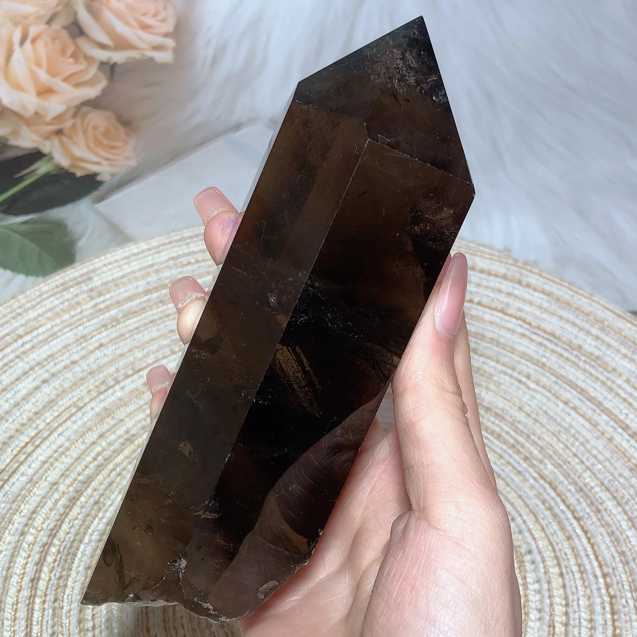 Natural Crystal Smokey Quartz Tower Raw Stone Polished Energy Reiki Ornament Healing High Quality Home Decorations