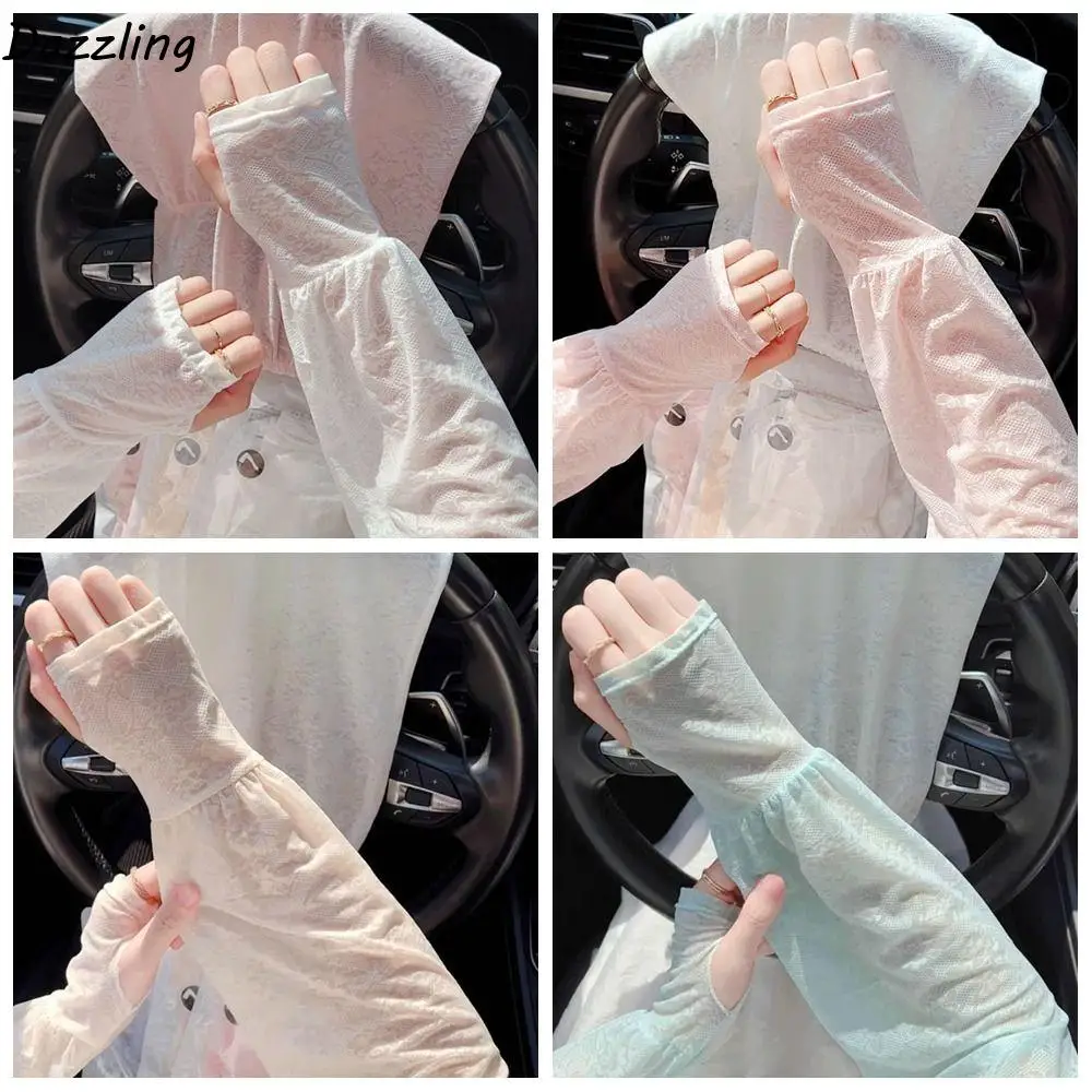 

Breathable Thin Lace Ice Silk Sleeves Flower Anti-UV Sunscreen Sleeve Long-sleeved Arm Covers Cycling Gloves Summer