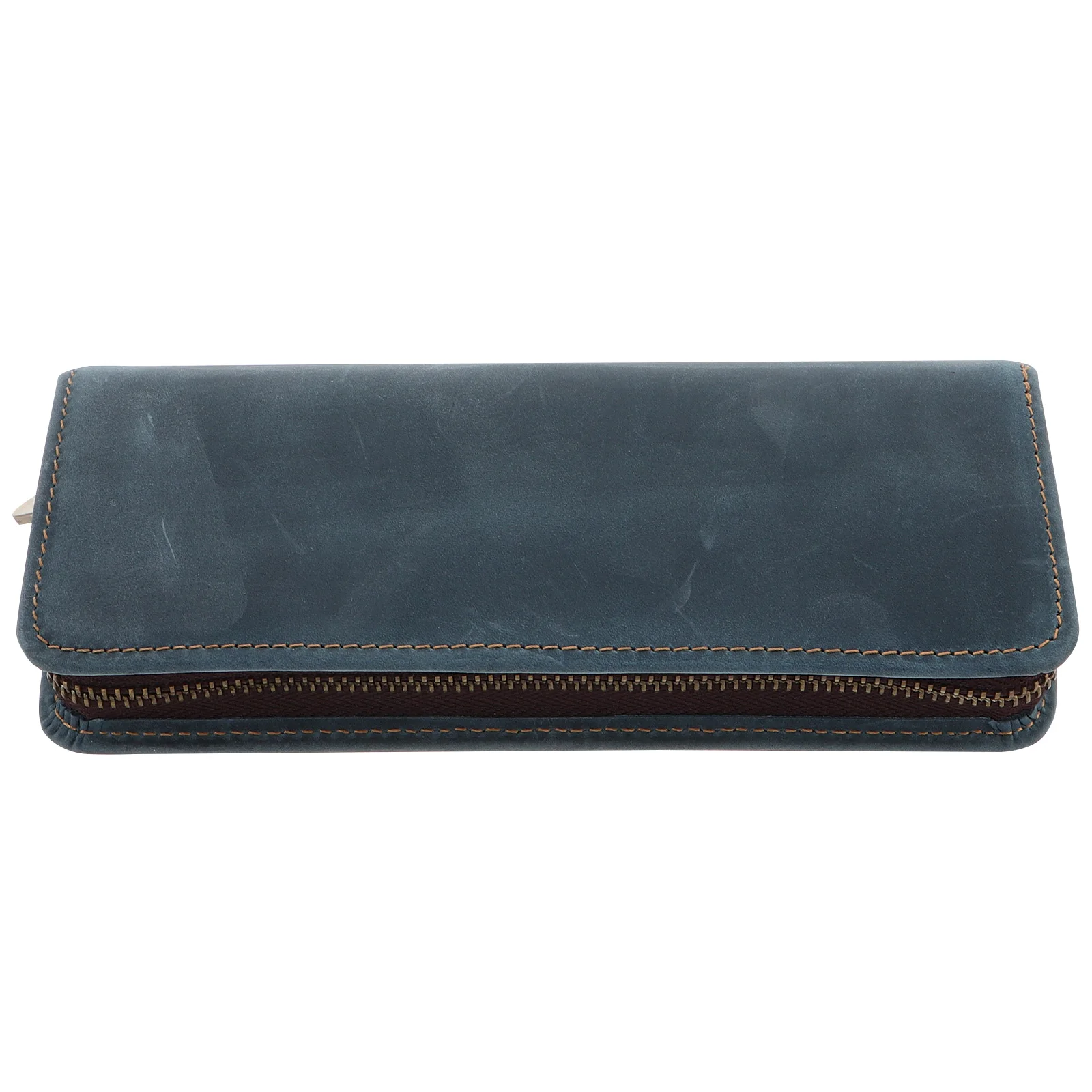 

Pencil Case Cowhide Zipper Pen Bag Organizer Retro Style Large Capacity Student Stationery