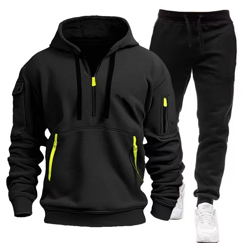 

Men's Autumn Winter 2025 Hooded Sweatshirt And Pants Two-Piece Set Outdoor Multi-Pocket Pullover Sportswear