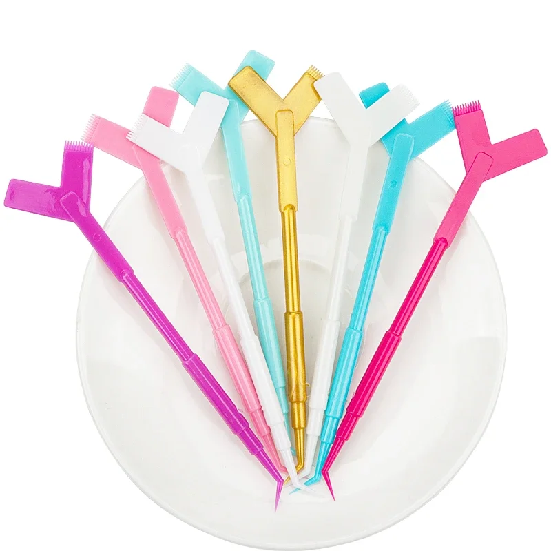 10 ชิ้นพลาสติกแบบใช้ซ้ําได้ Eyelash Perming Stick เครื่องมือขนตา Y รูปร่างหวี Lash Lifting Curler Applicator แปรงแต่งหน้า