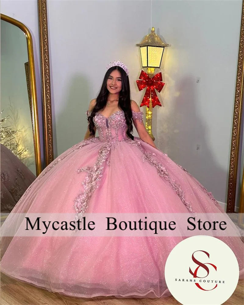 Shinning Crystal Pink Ball Gown Quinceanera Dresses 2025 Lace Up Customized Sweet 16 Dress Customized vestidos de 15 años