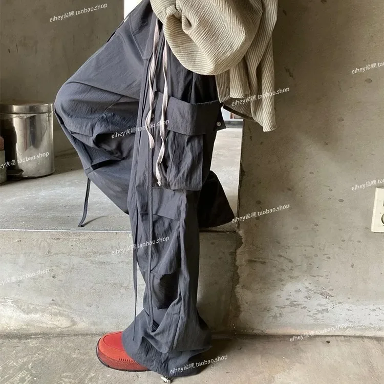 IMU Women's Harajuku Retro Wide Leg Pants Loose Elastic Waist Casual Punk Cool Cargo Mopping Pants