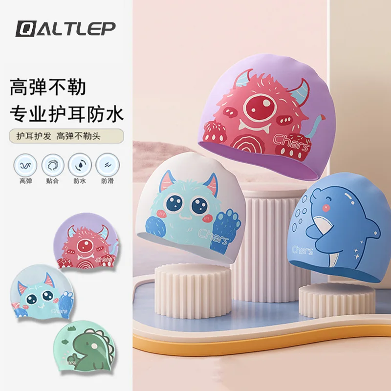 

Cute Swim Caps for Kids, Silicone Waterproof Ear Protection, Long Hair Swimming Cap, Cartoon Design Boys Girls Swim Gear