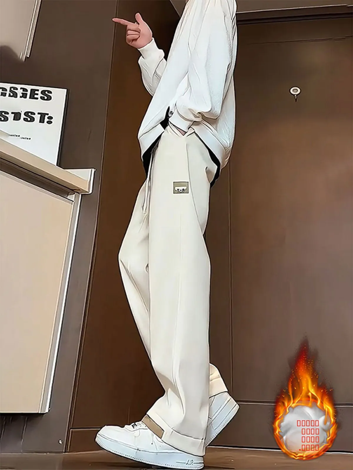 

Мужские повседневные спортивные брюки прямого кроя цвета хаки на флисовой подкладке, осенне-зимние, струящиеся, премиум-класса, в американском стиле Cleanfit, свободного кроя