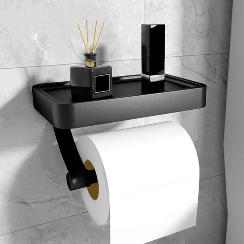 

ABKP-No-Drill Wall Mount Bathroom Tissue Holder In Aluminum With Integrated Phone Shelf- Thickened Design