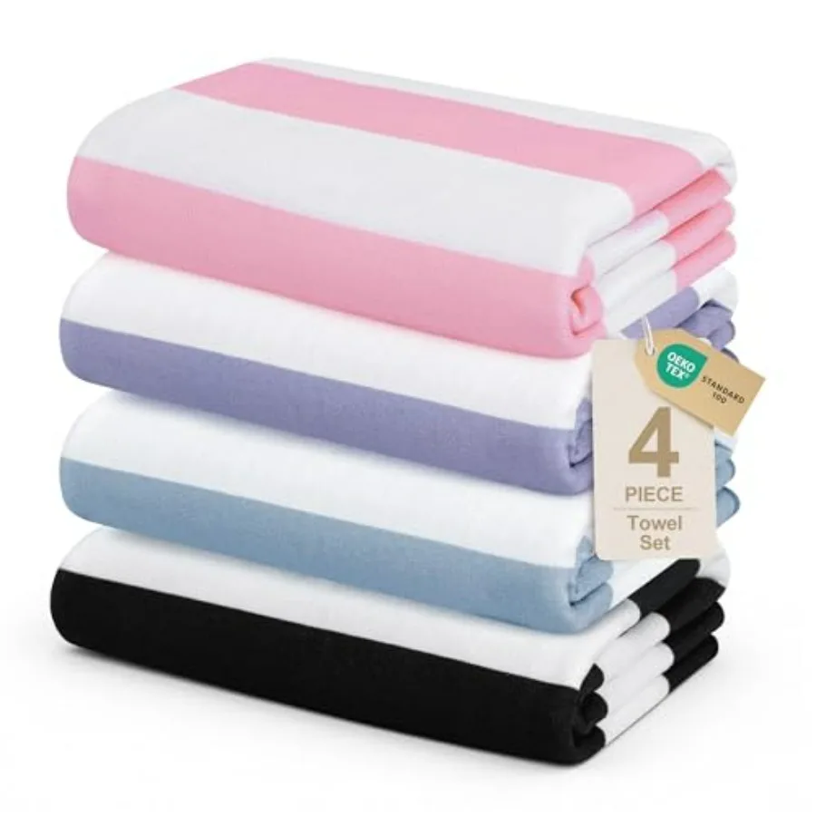

4 Pack Beach Towels Stripe Microfiber Beach Towel Sand Free Quick Dry Swim Pool Towels for Adult, 30'' x 60'' Lightweight Trave