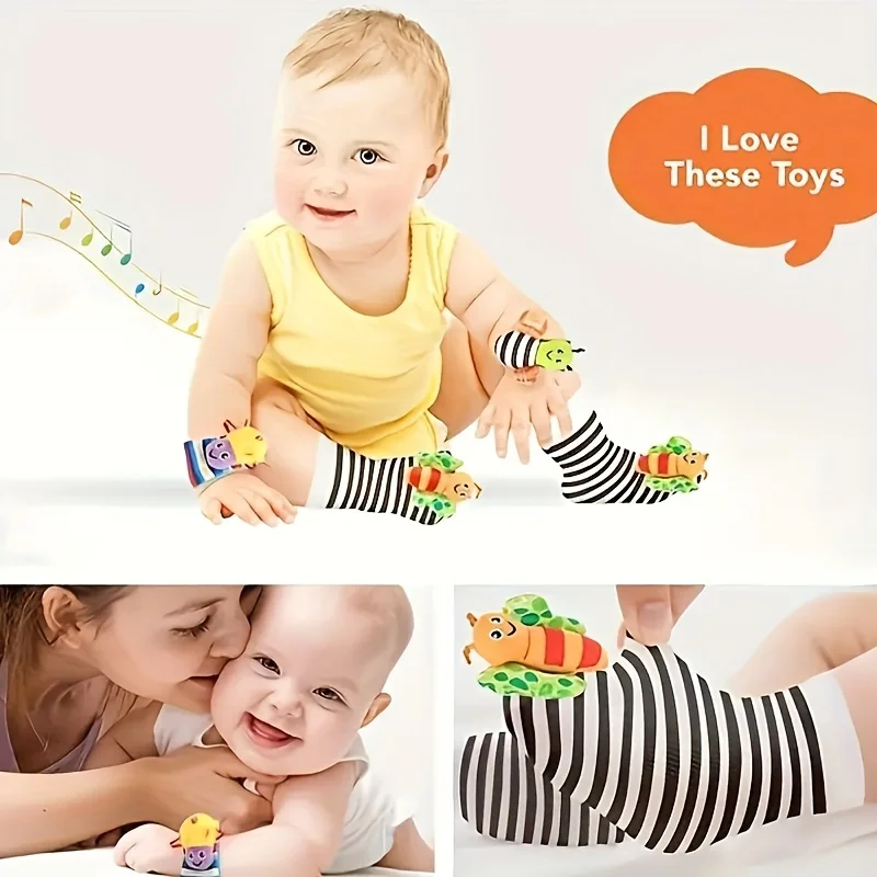 4PCS Baby Rattles Toys for 0-12 Month, Infant Girl Boy Toys for Babies 3-6 Months, Newborn Hand & Foot Toys for 0 to 9 Months