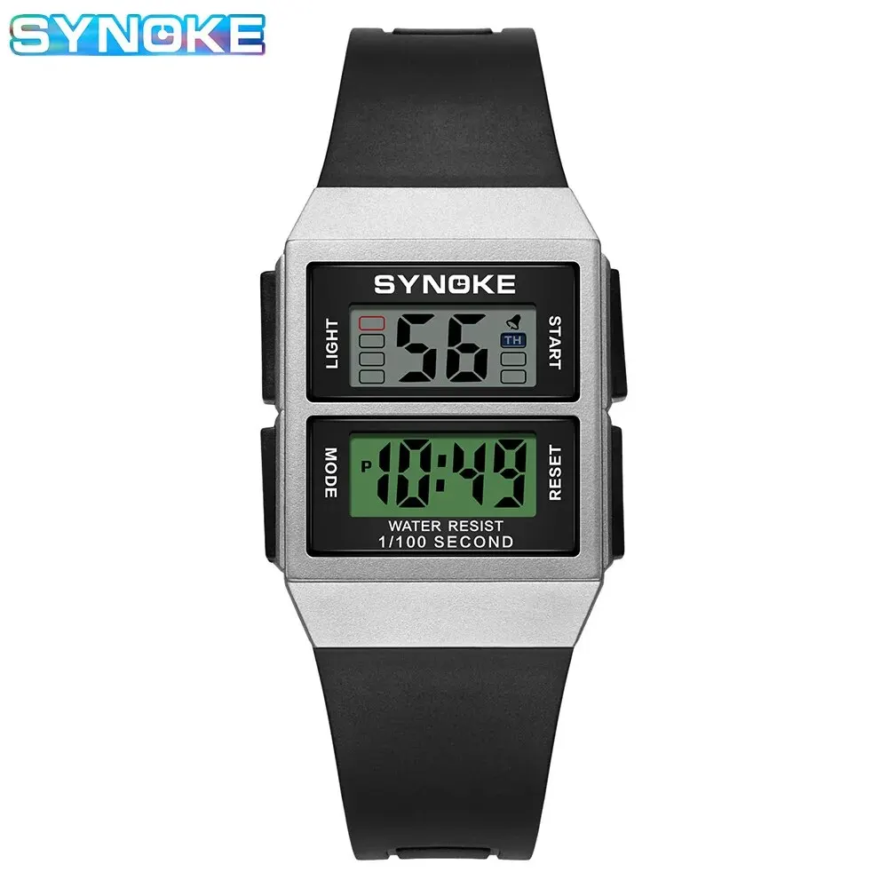 SYNOKE Student Rectangular Sports Electronic Watch Waterproof 50M Night Light Lightweight Design Alarm Clock Trend Retro Style