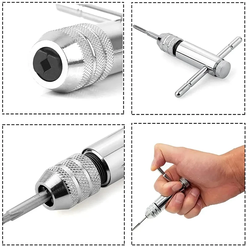 Adjustable M3-M12 T-Handle Ratchet Tap Holder Wrench Tap Wrench Drill Set Hand Tapping Tools Screw Thread Tap Drill Bit