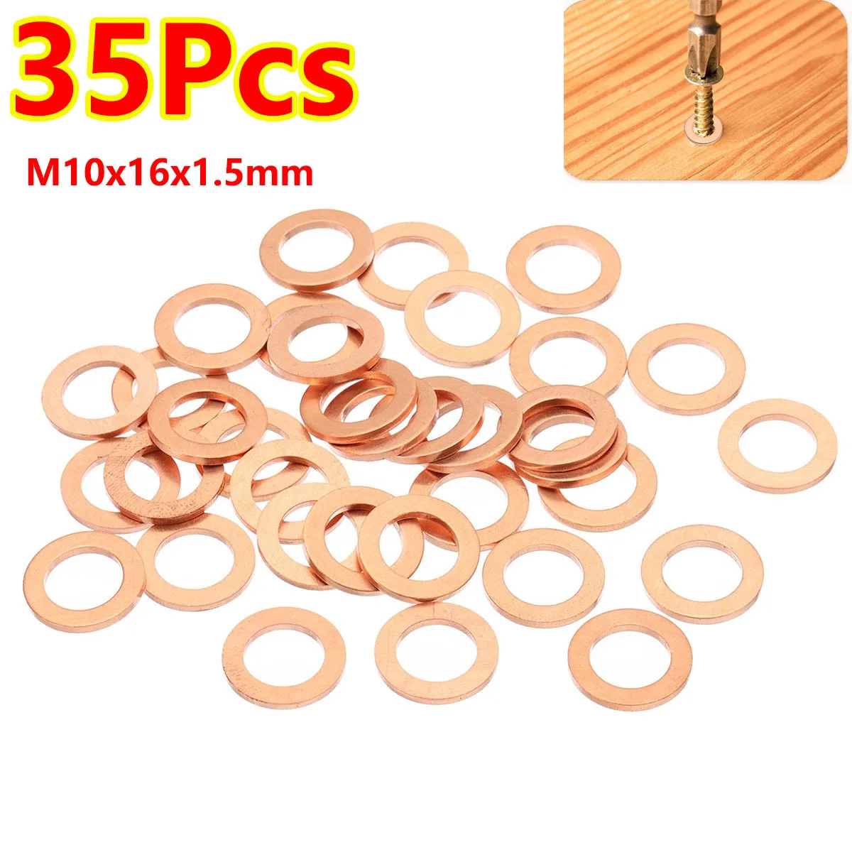 

35 шт. M10x16x1,5 мм M10 медные шайбы, медная дробильная шайба, метрические плоские шайбы, комбинированный комплект уплотнений для пробок масляного поддона, оборудование «сделай сам»