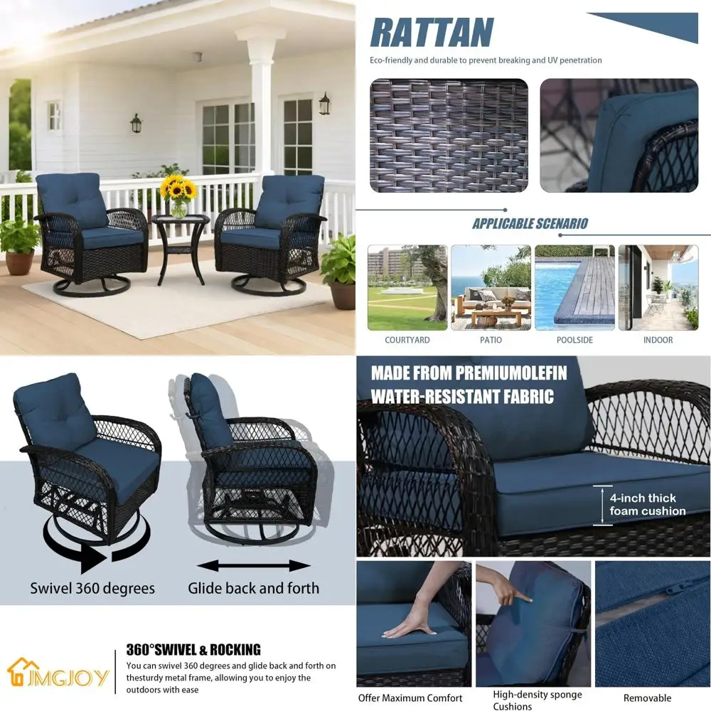 

3-Piece Outdoor Swivel Rocker Patio Furniture Set with Rocking Chairs for Porch, Backyard, and Garden Relaxation