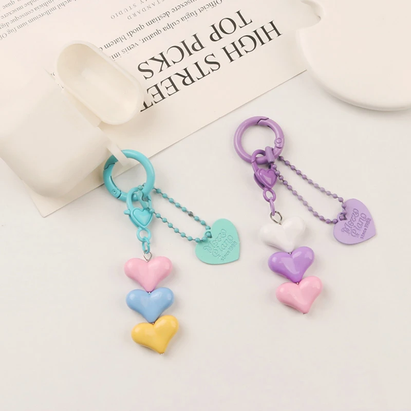 Trendy Stacked Love Heart Keychain DIY Heart Charms Car Backpack Earphone Keyrings For Women Friend Couple Gifts Accessories New