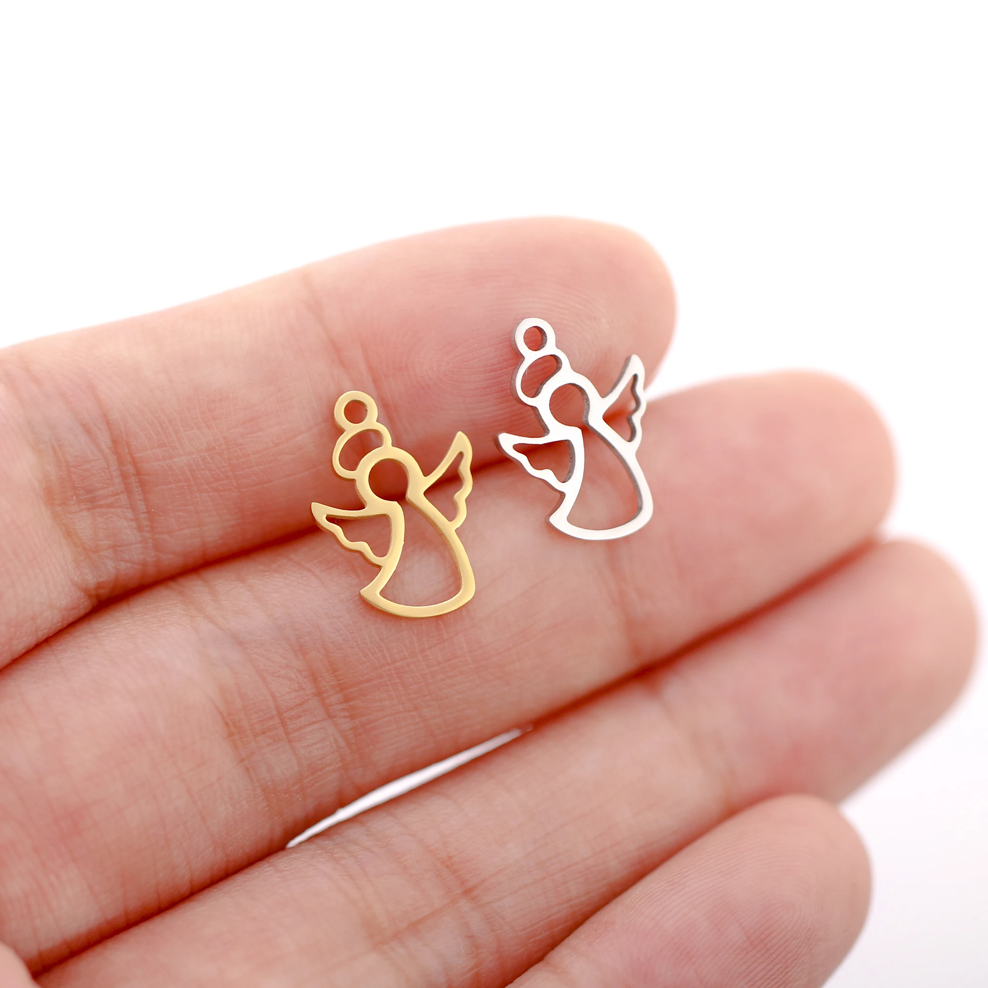 Image of 5 teile/los hohlen Engel Flügel Wächter Charms Edelstahl kleine Anhänger Metall hand gefertigten Schmuck DIY Halskette Accessoires Charme