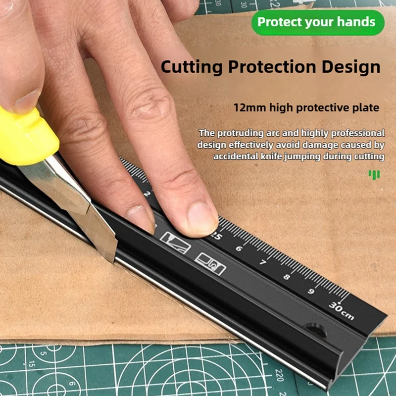 Multifunctional High Aluminum Alloy Straight Ruler Anti Cutting Hands Marking Ruler 45CM
